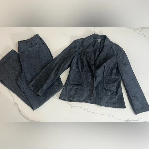 J.Jill Jacket and pants set Blue 100% Cotton Denim Like size 14 great condition - Picture 1 of 14